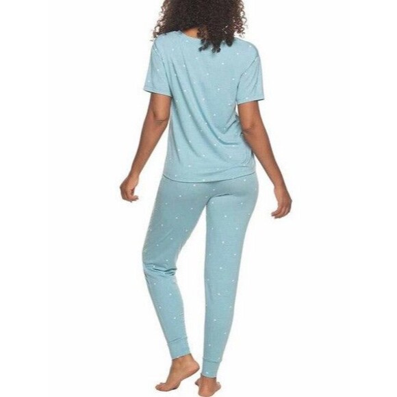 NWT Felina Women's 3 Piece Pajama Set Crew Neck Tee Jogger Shorts Blue Small - Picture 2 of 3